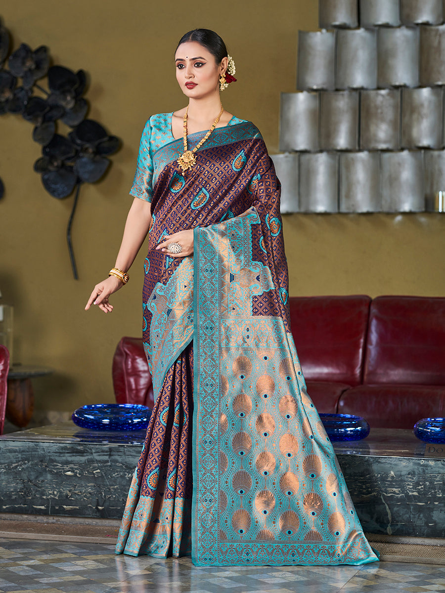 Blue Banarasi Silk Zari Woven Wedding Saree