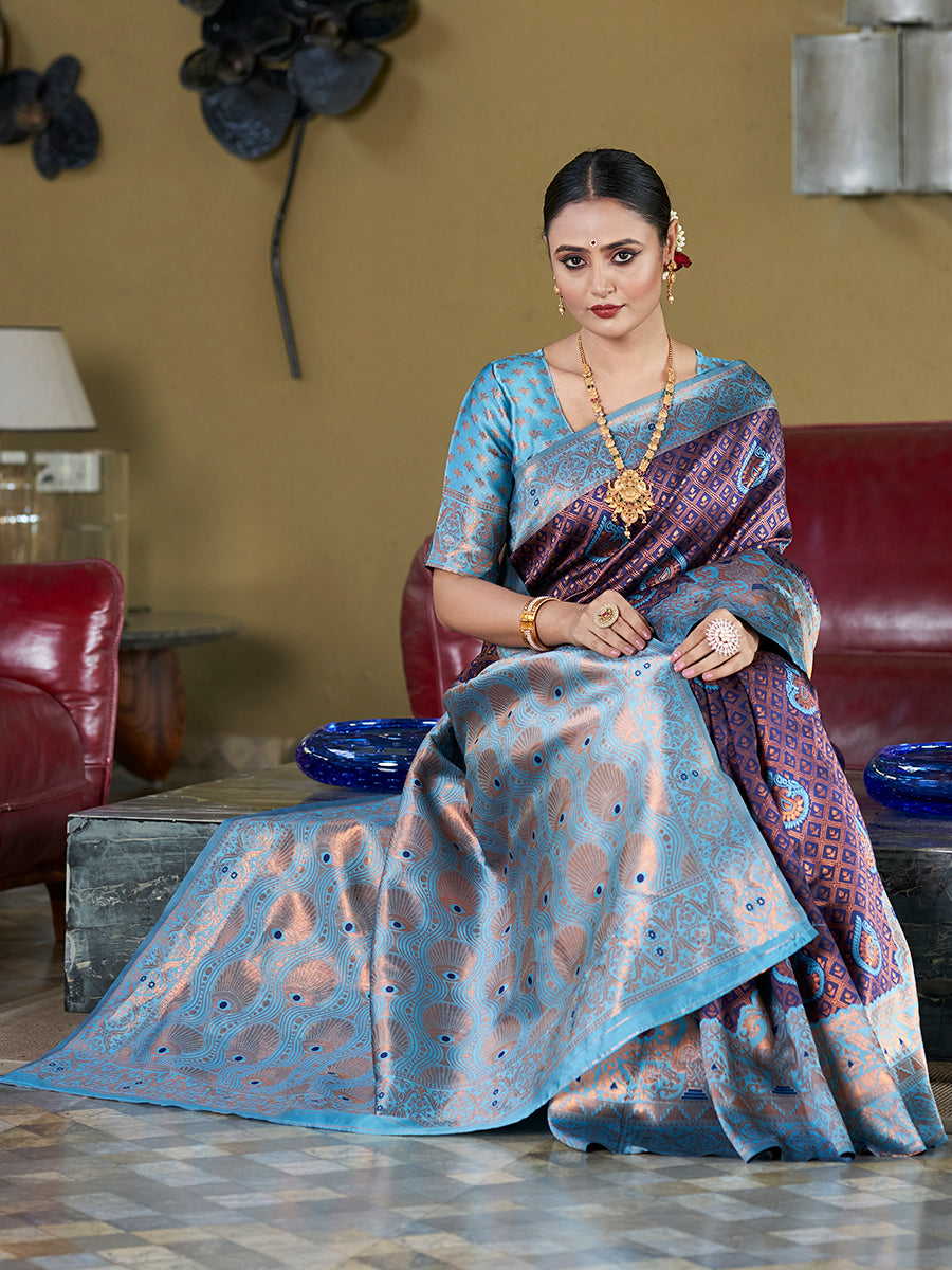 Blue Banarasi Silk Zari Woven Wedding Saree