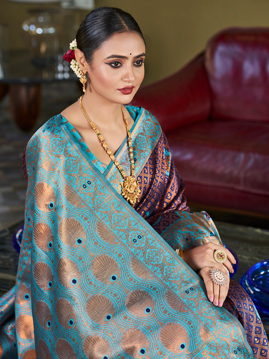 Blue Banarasi Silk Zari Woven Wedding Saree