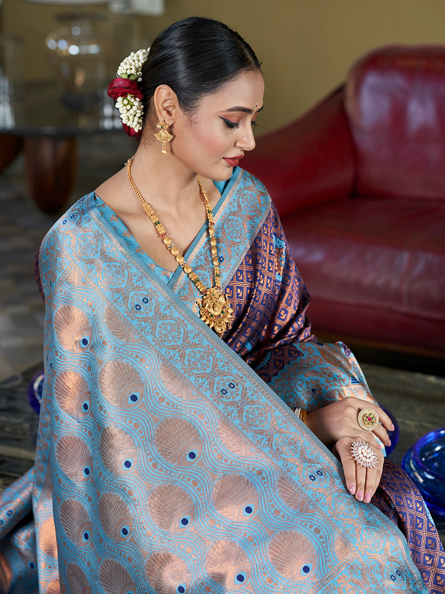 Blue Banarasi Silk Zari Woven Wedding Saree