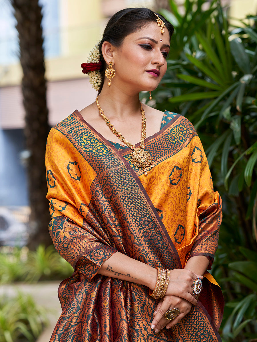 Mustard & Green Zari Woven Wedding Banarasi Silk Saree