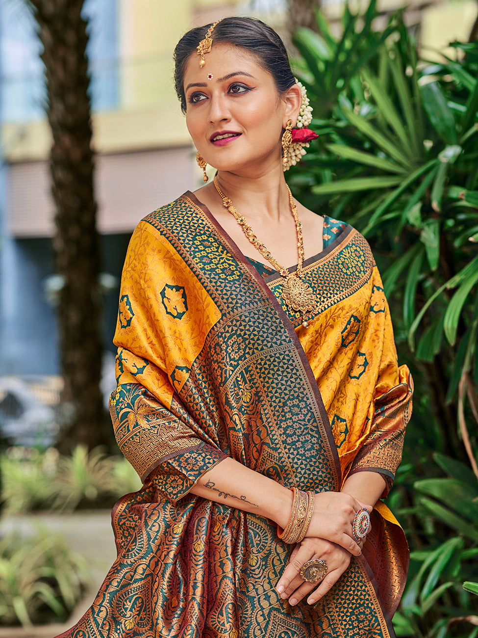 Mustard & Green Zari Woven Wedding Banarasi Silk Saree