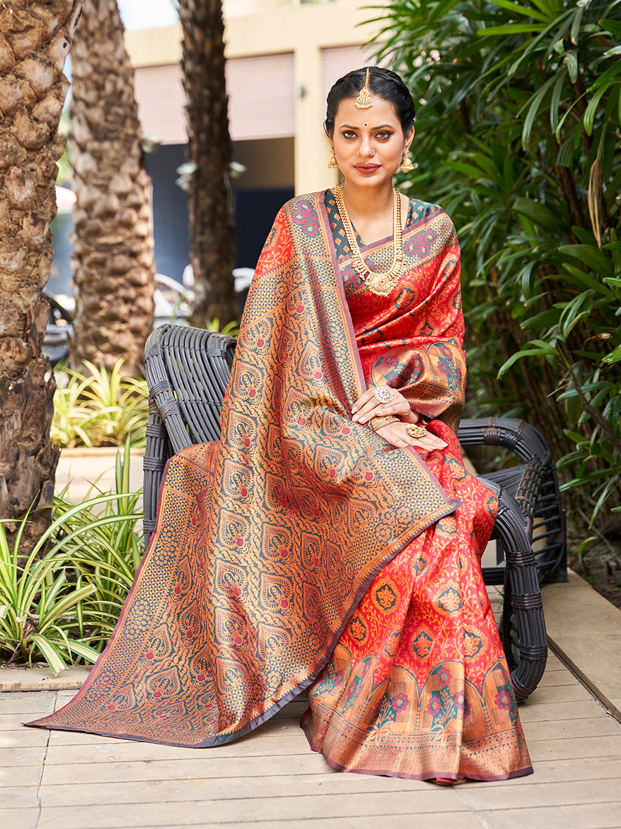 Red & Green Zari Woven Wedding Banarasi Silk Saree