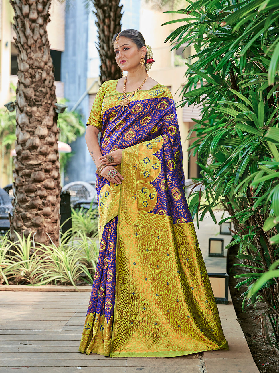 Blue & Yellow Zari Woven Wedding Banarasi Silk Saree