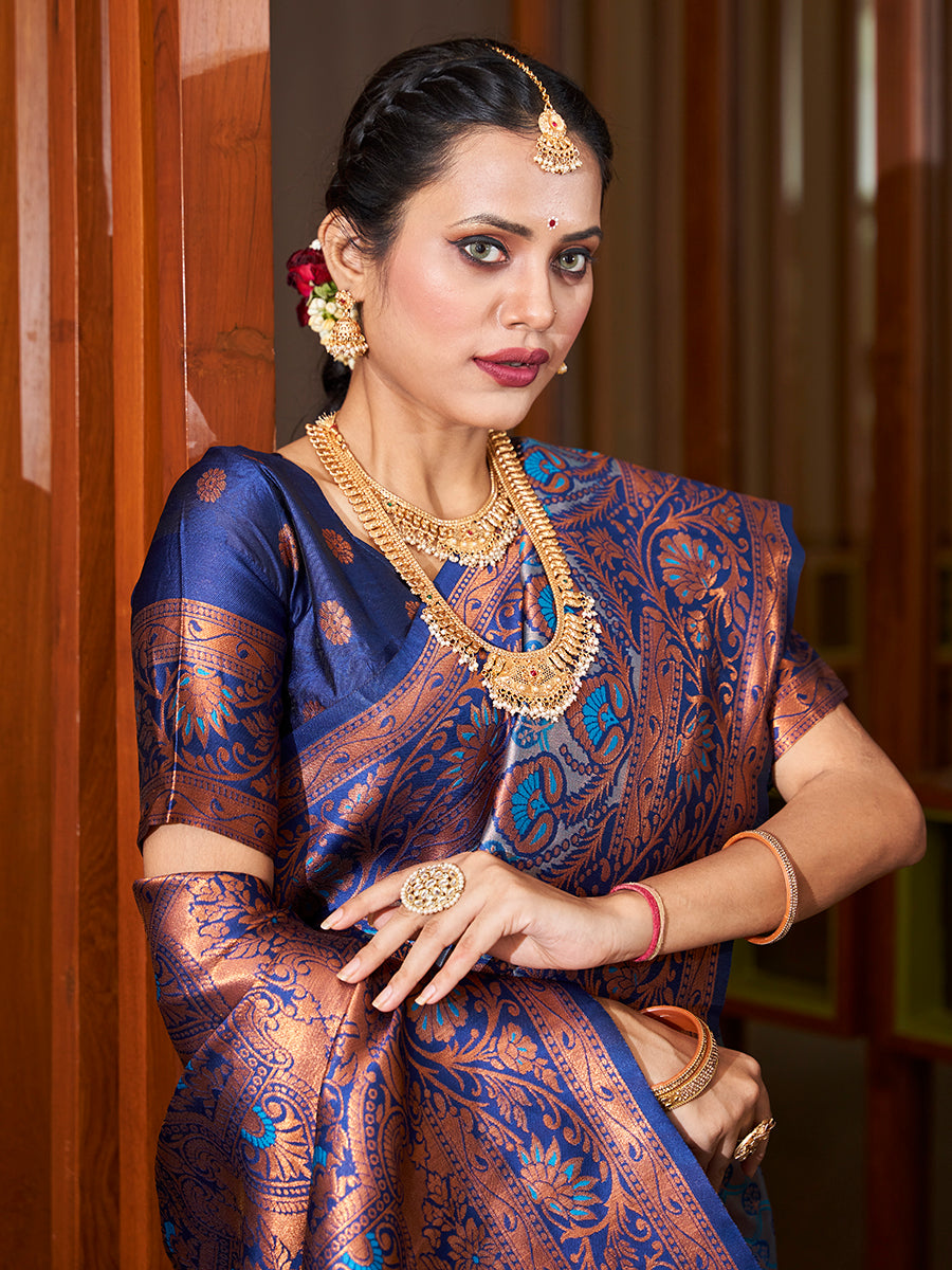 Turquoise Blue Zari Woven Wedding Banarasi Silk Saree