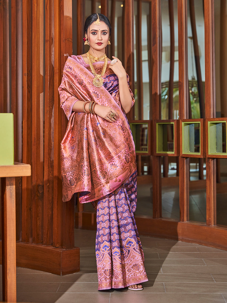 Purple Zari Woven Wedding Banarasi Silk Saree