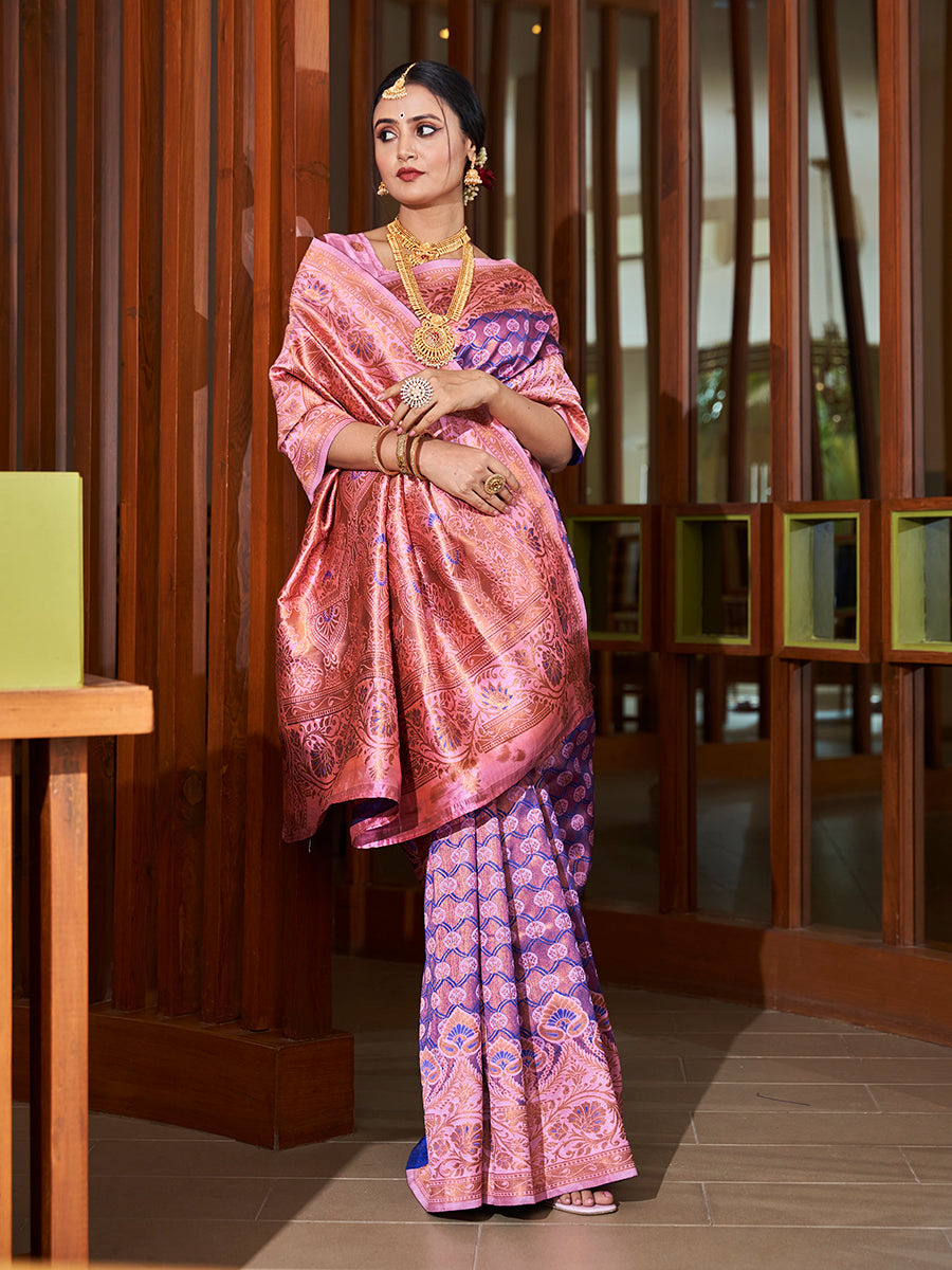 Purple Zari Woven Wedding Banarasi Silk Saree