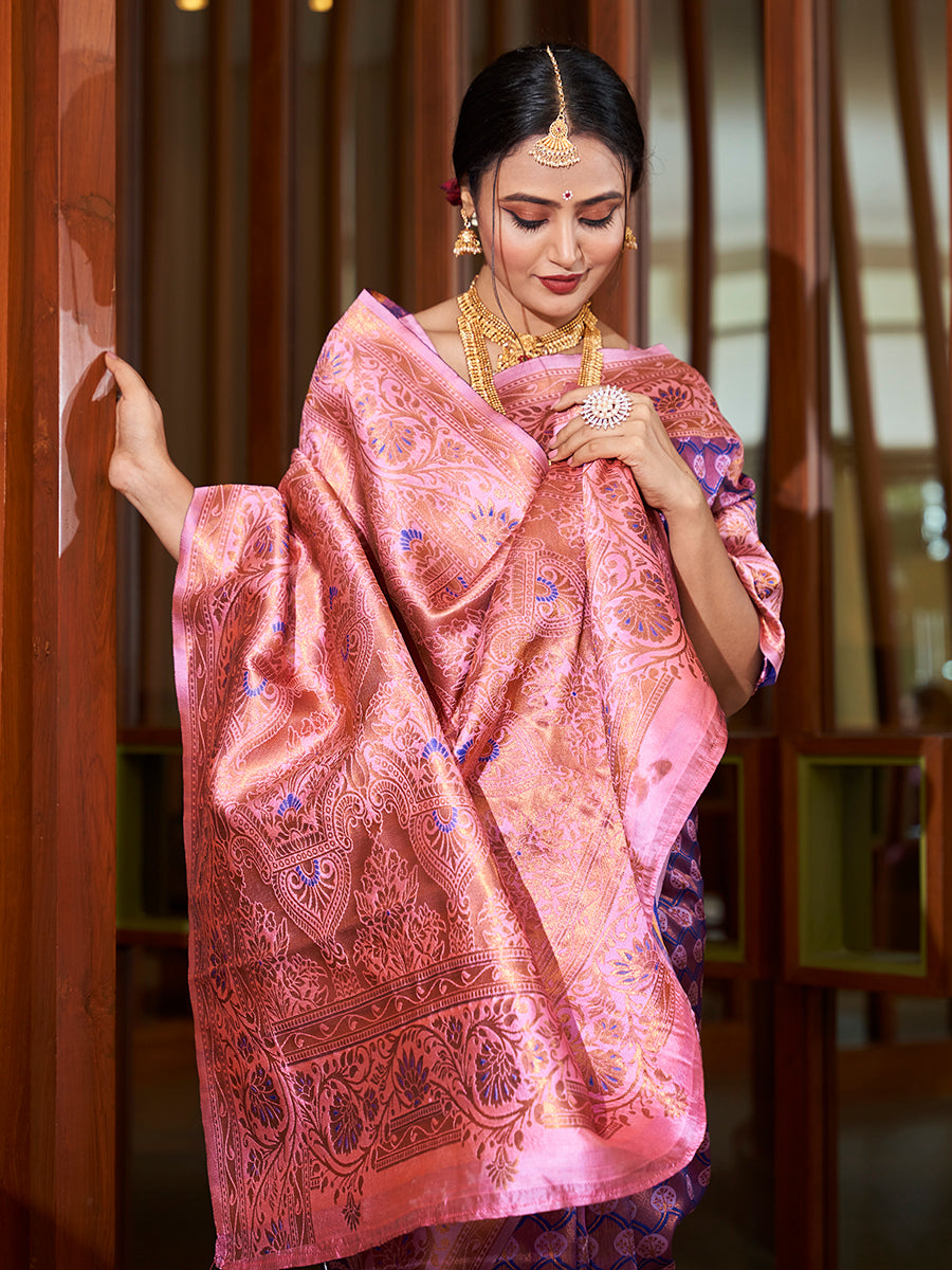 Purple Zari Woven Wedding Banarasi Silk Saree