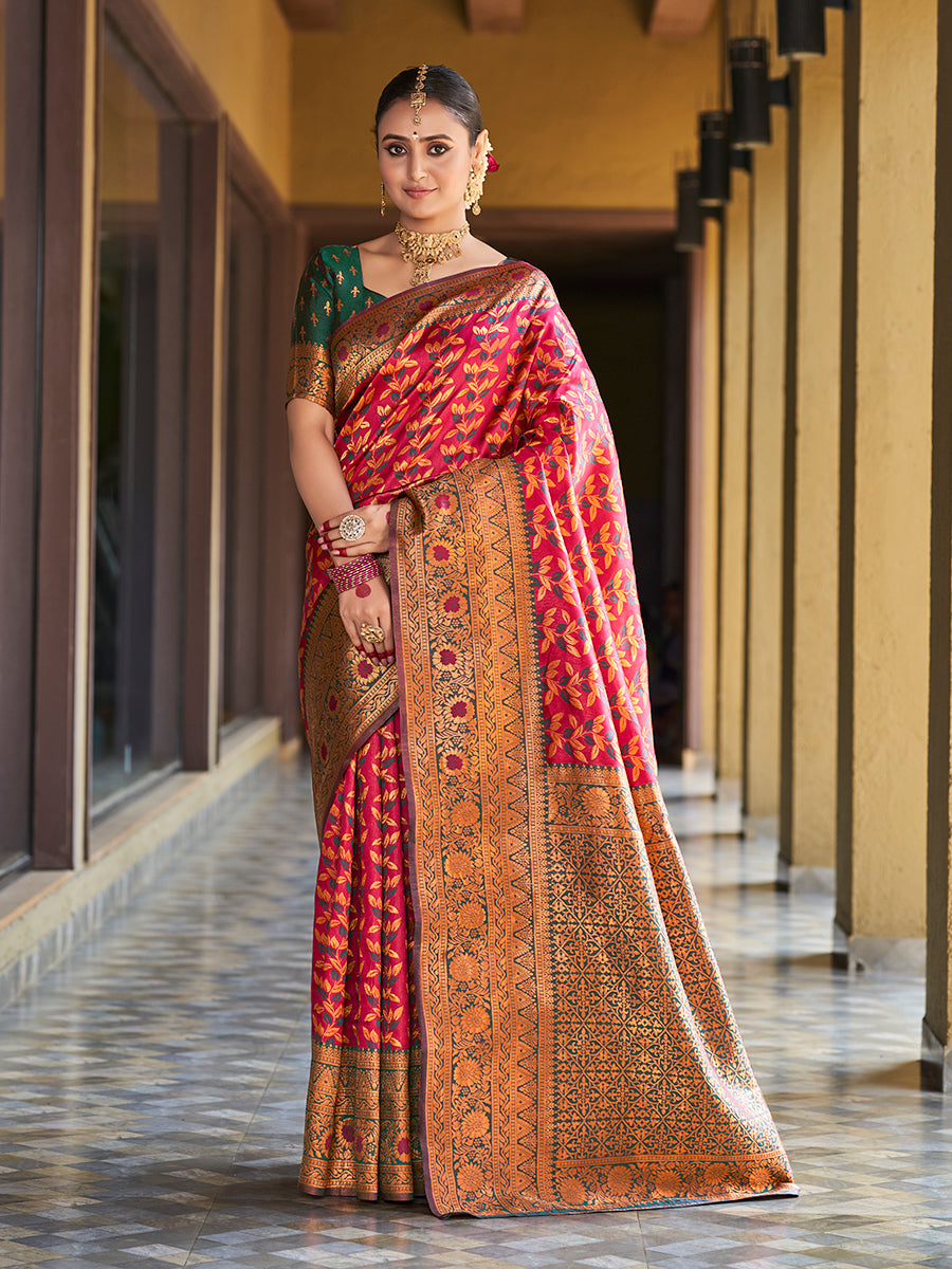 Maroon & Green Gold Zari Woven Wedding Banarasi Silk Saree