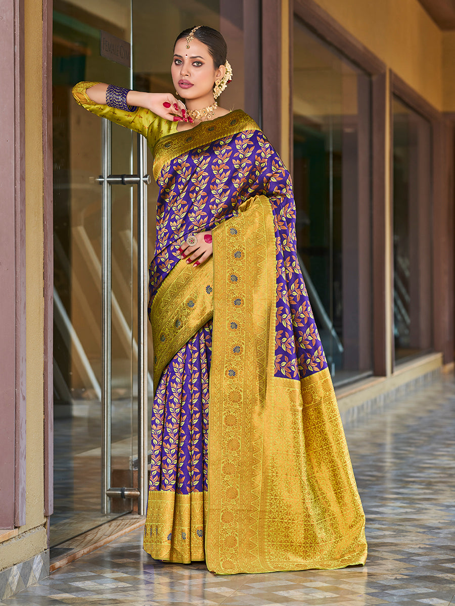 Royal Blue & Yellow Gold Zari Woven Wedding Banarasi Silk Saree