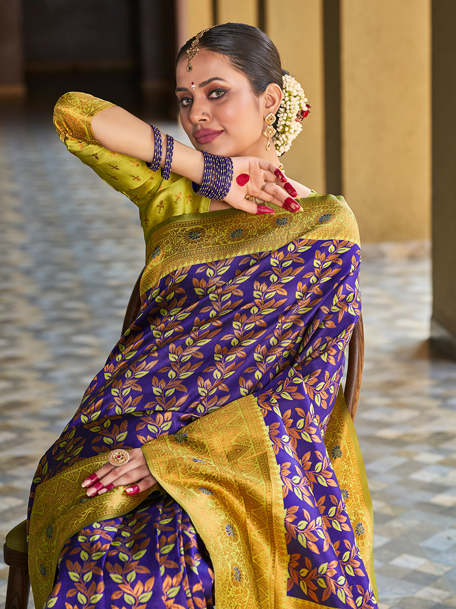 Royal Blue & Yellow Gold Zari Woven Wedding Banarasi Silk Saree