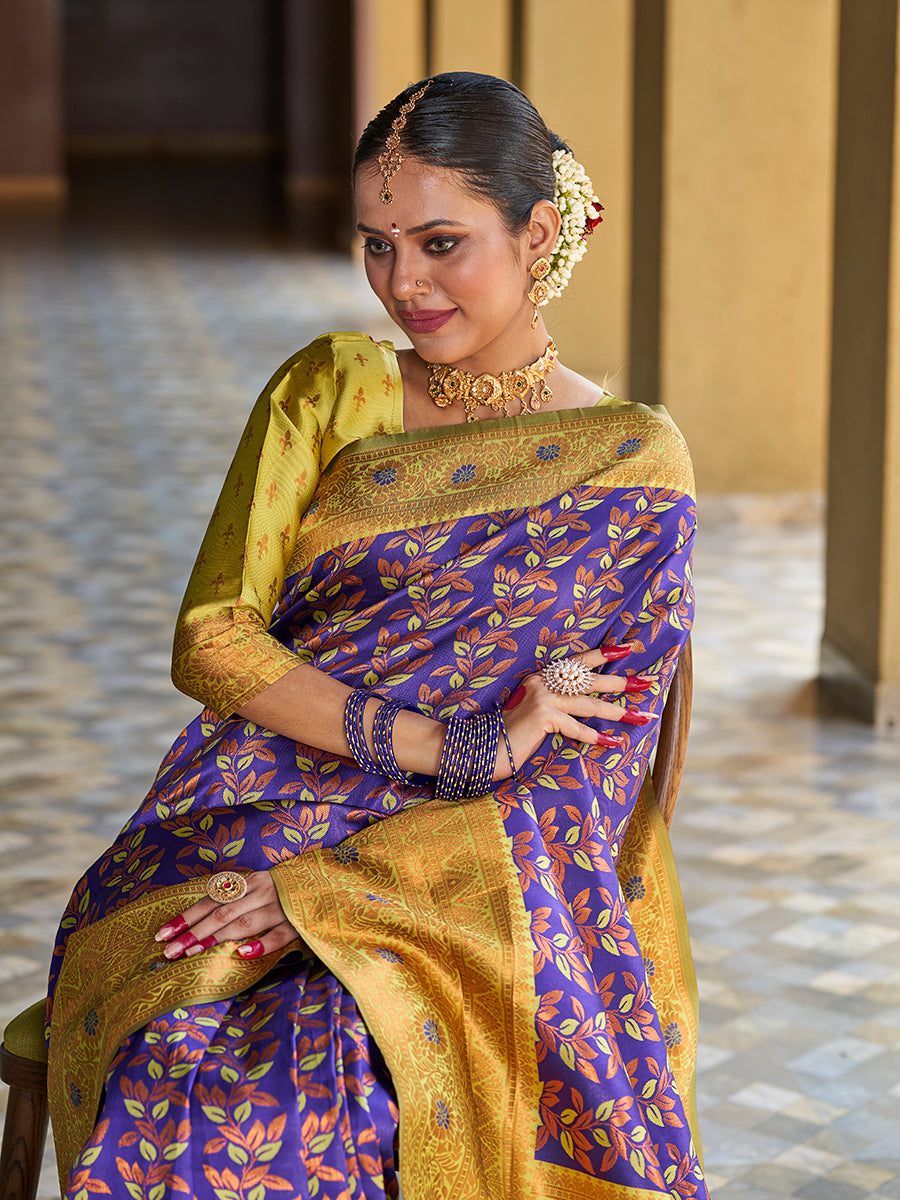 Royal Blue & Yellow Gold Zari Woven Wedding Banarasi Silk Saree