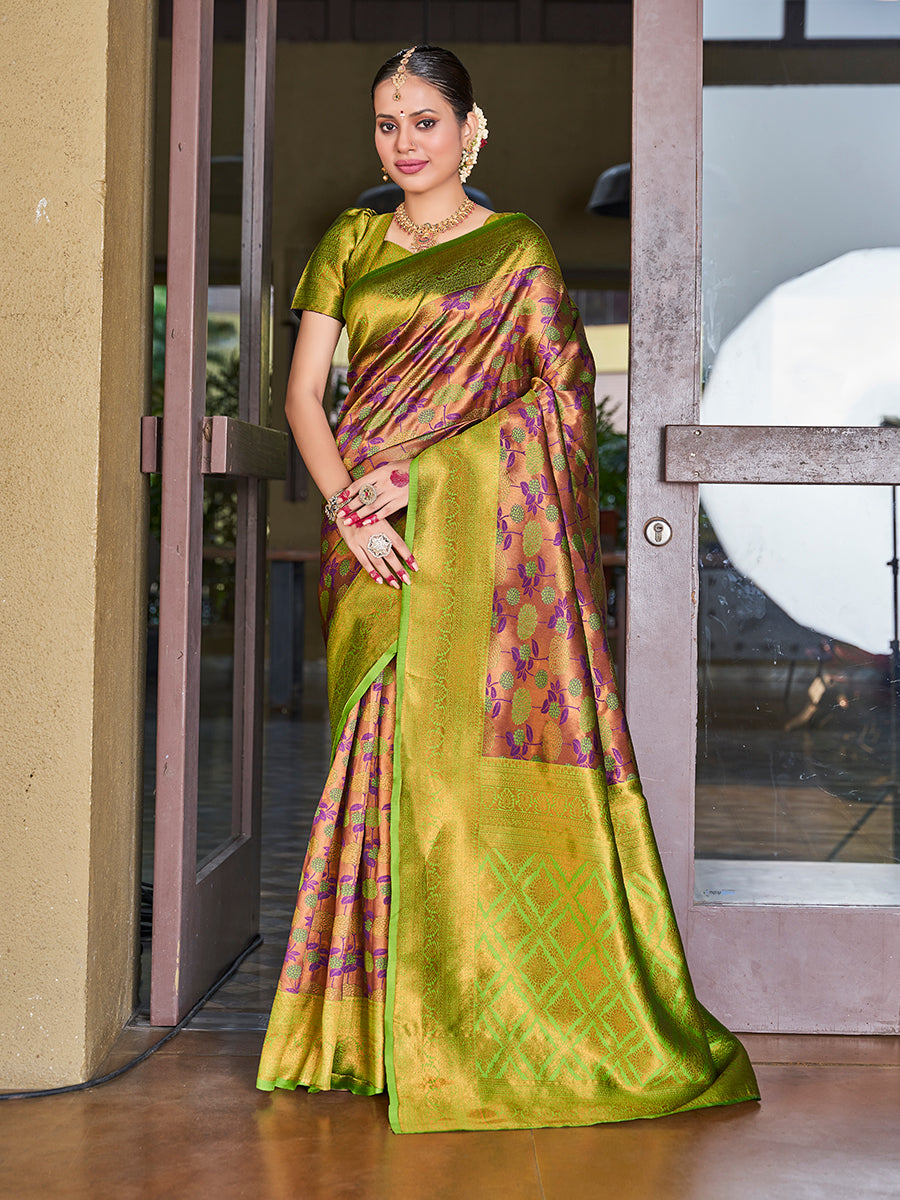 Olive Green Zari Weaving Wedding Banarasi Silk Saree