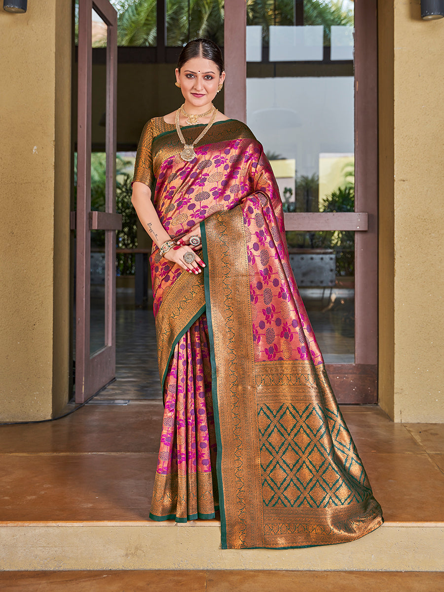 Purple & Green Zari Weaving Wedding Banarasi Silk Saree
