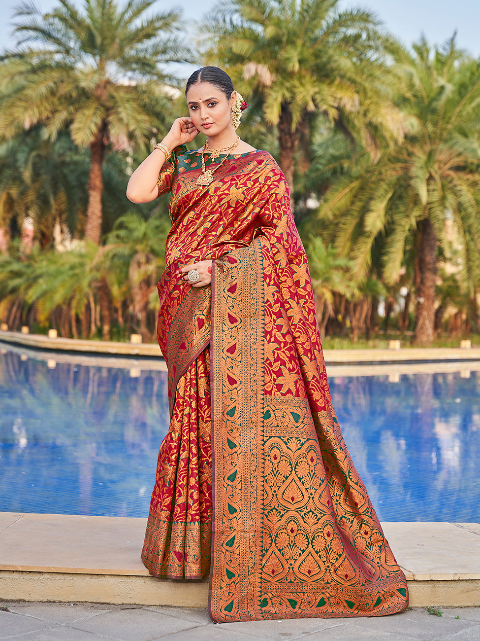Maroon Traditional Zari Weaving Wedding Banarasi Silk Saree
