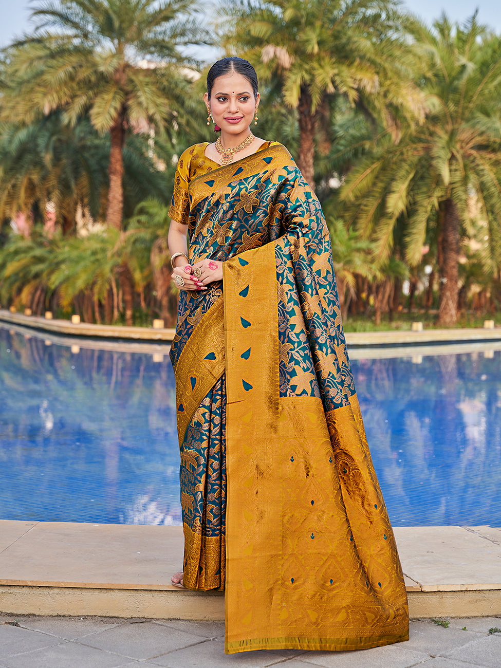 Rama Blue Traditional Zari Weaving Wedding Banarasi Silk Saree
