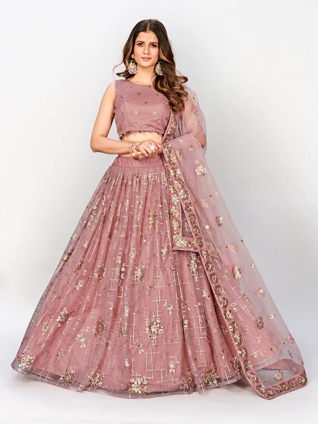 Trendy Pink Sequinned Designer Lehenga and Stylish Blouse With Dupatta