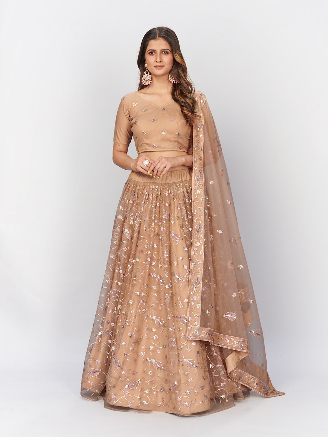 Beige color Lehenga choli with sequence work