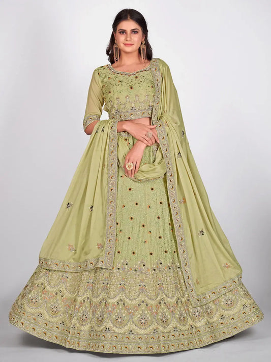 Yellow and Golden Embroidered Sangeet Special Lehenga and Blouse With Dupatta