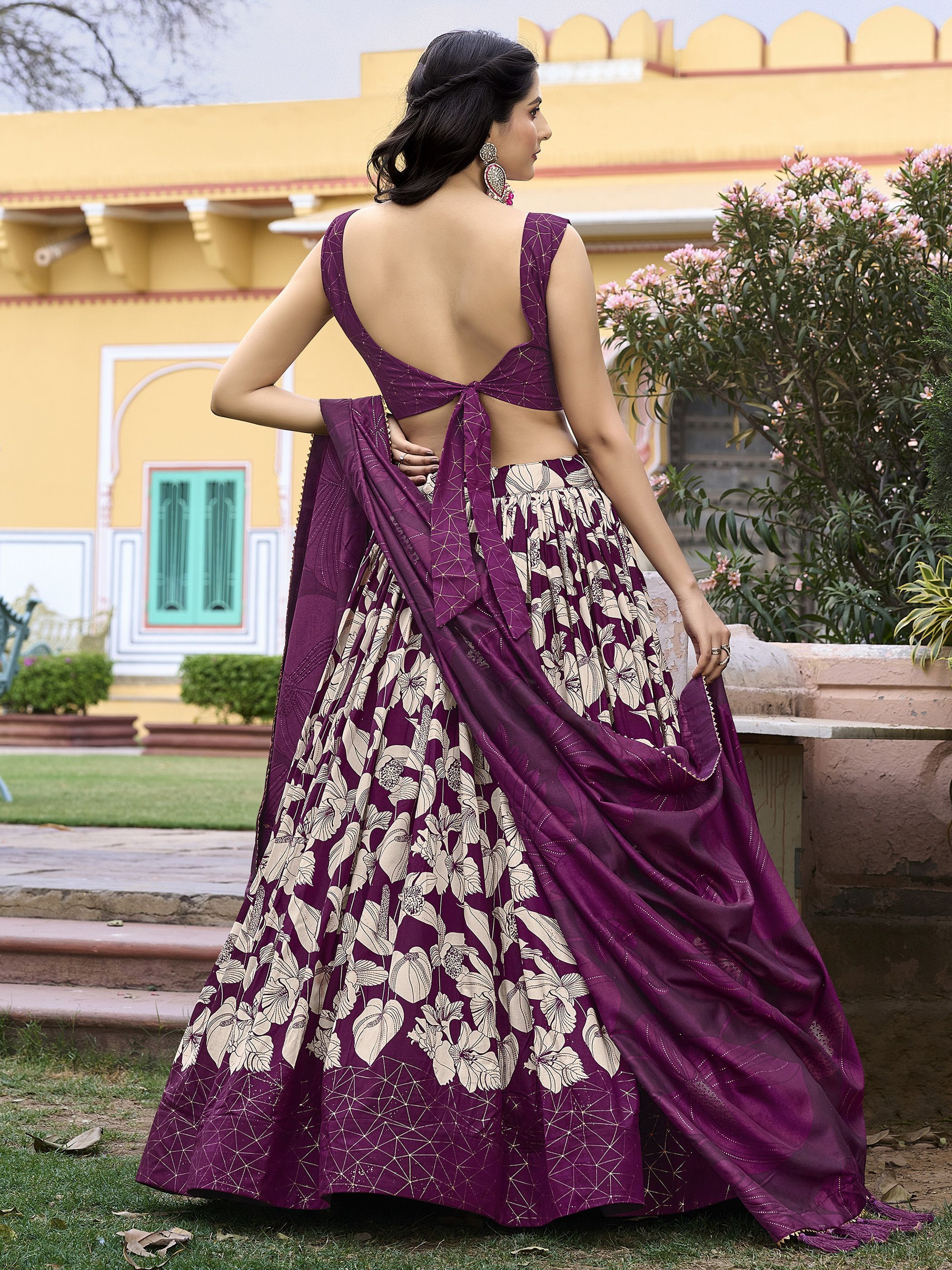 Purple Festive Wear Foil Printed Tussar Silk Lehenga Choli