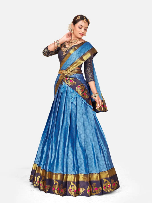 Skyblue Jacquard Silk Traditional Wedding Lehenga Choli
