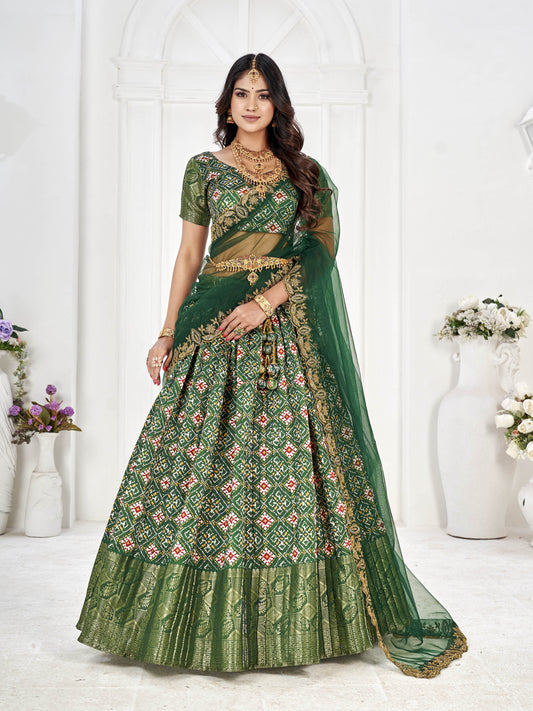 Green Pure South Indian Half Saree Style Lehenga Choli