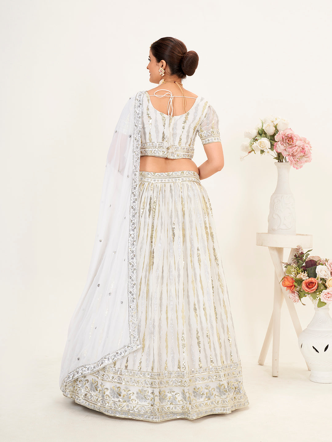 White Georgette Embroidered Wedding Lehenga Choli