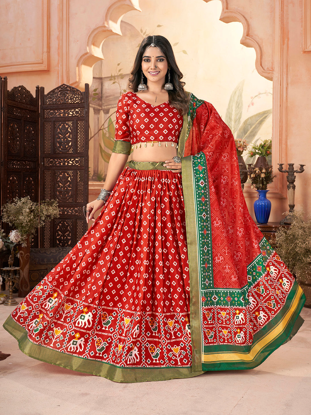 Red Color Navratri special Patola Style chaniya choli