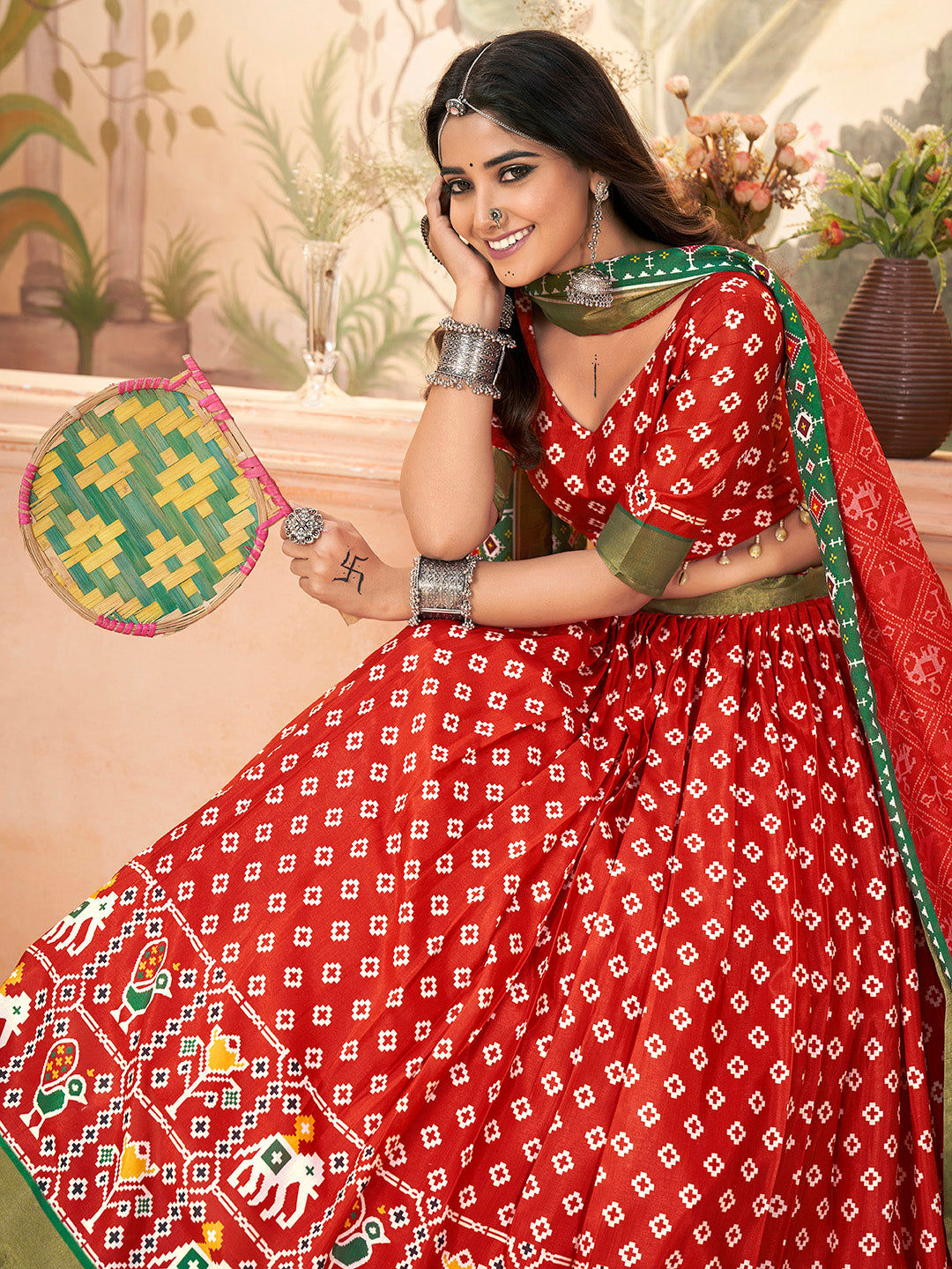 Red Color Navratri special Patola Style chaniya choli