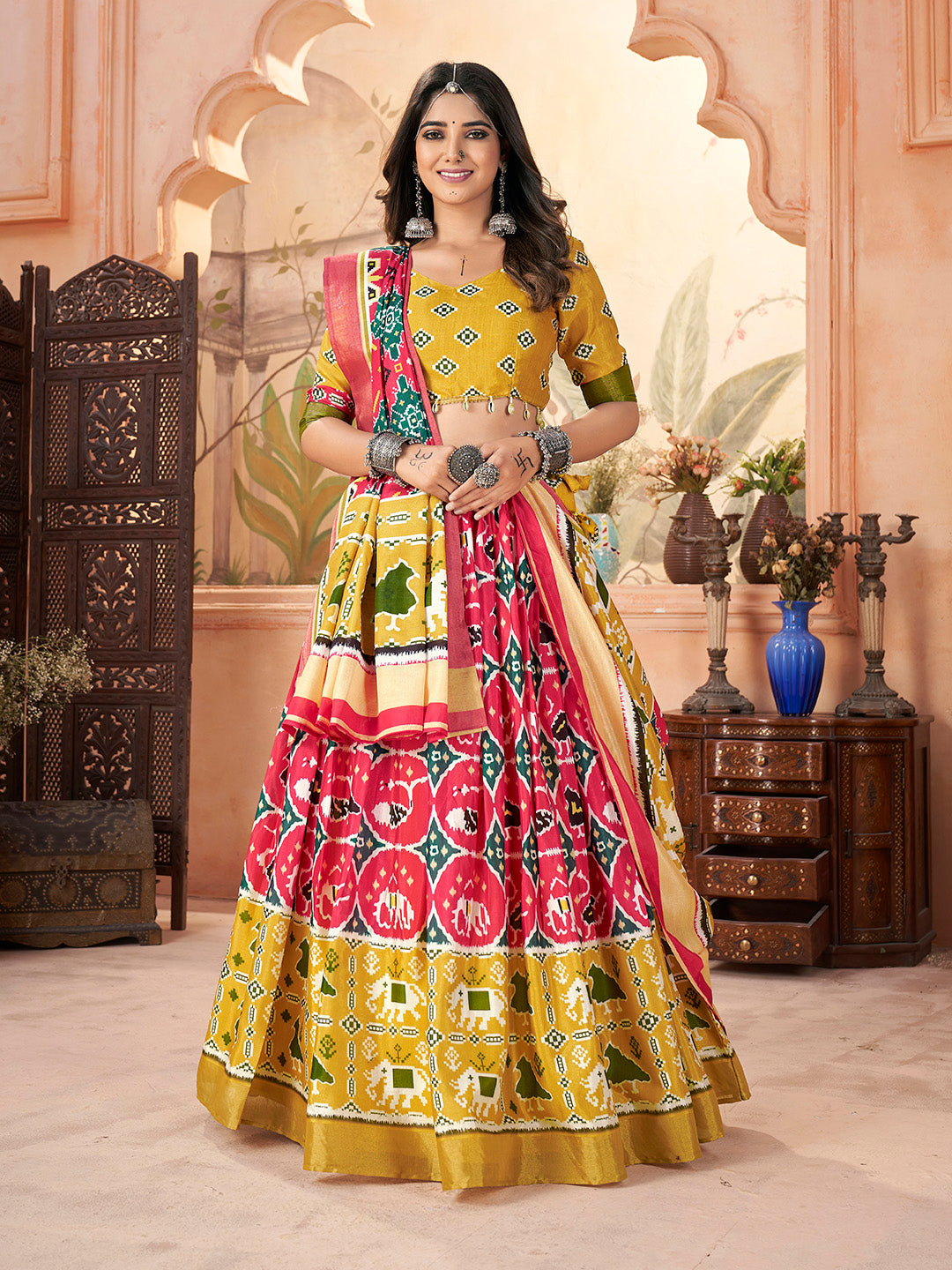 Maroon & mastered Yellow Navratri Special Lehenga choli Set