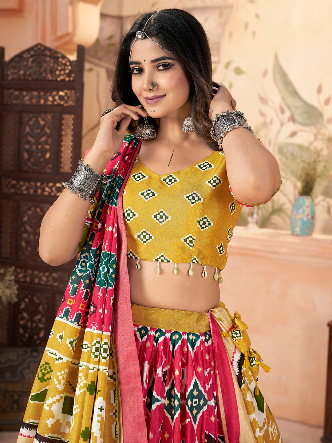 Maroon & mastered Yellow Navratri Special Lehenga choli Set