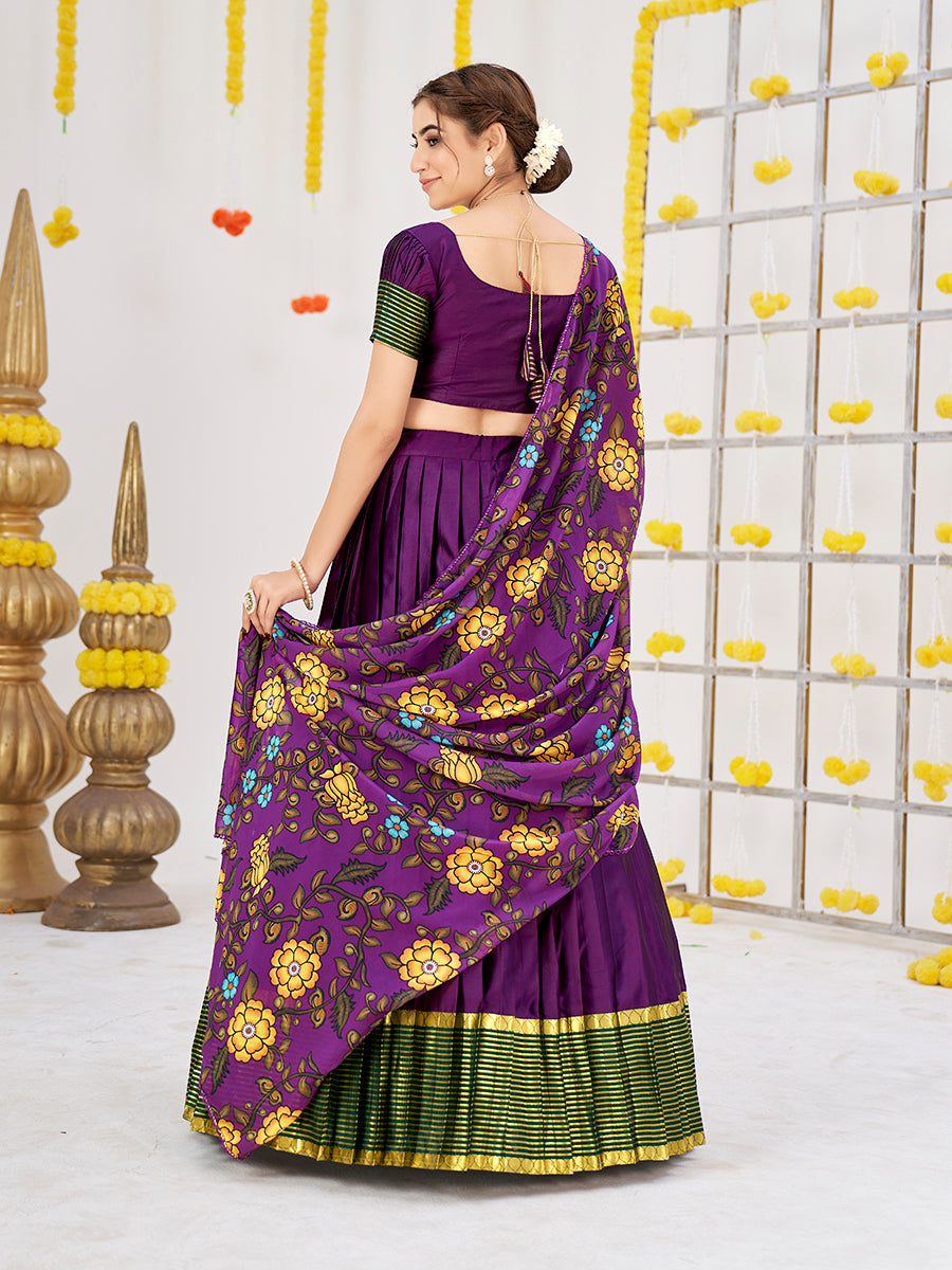 Purple Woven Banarasi Silk Half Saree Lehenga