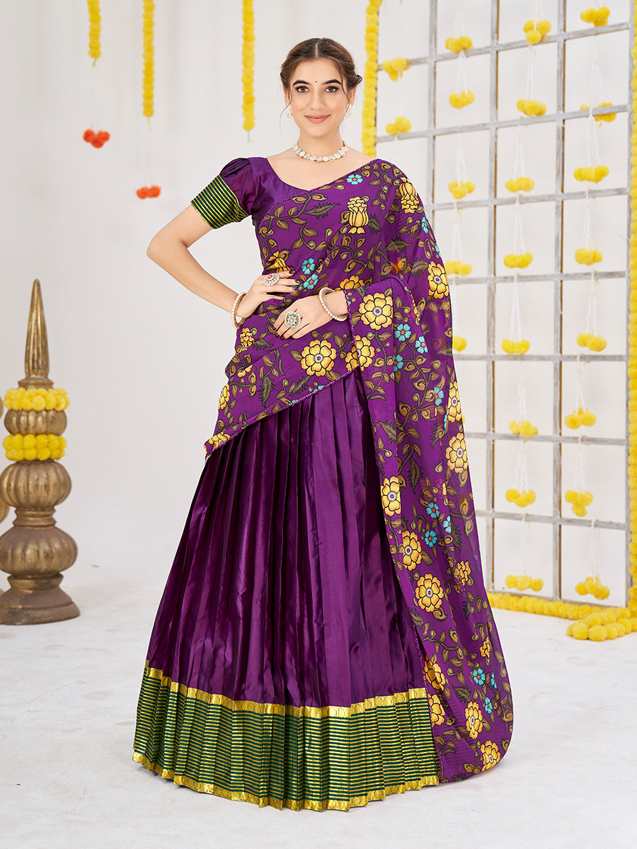 Purple Woven Banarasi Silk Half Saree Lehenga