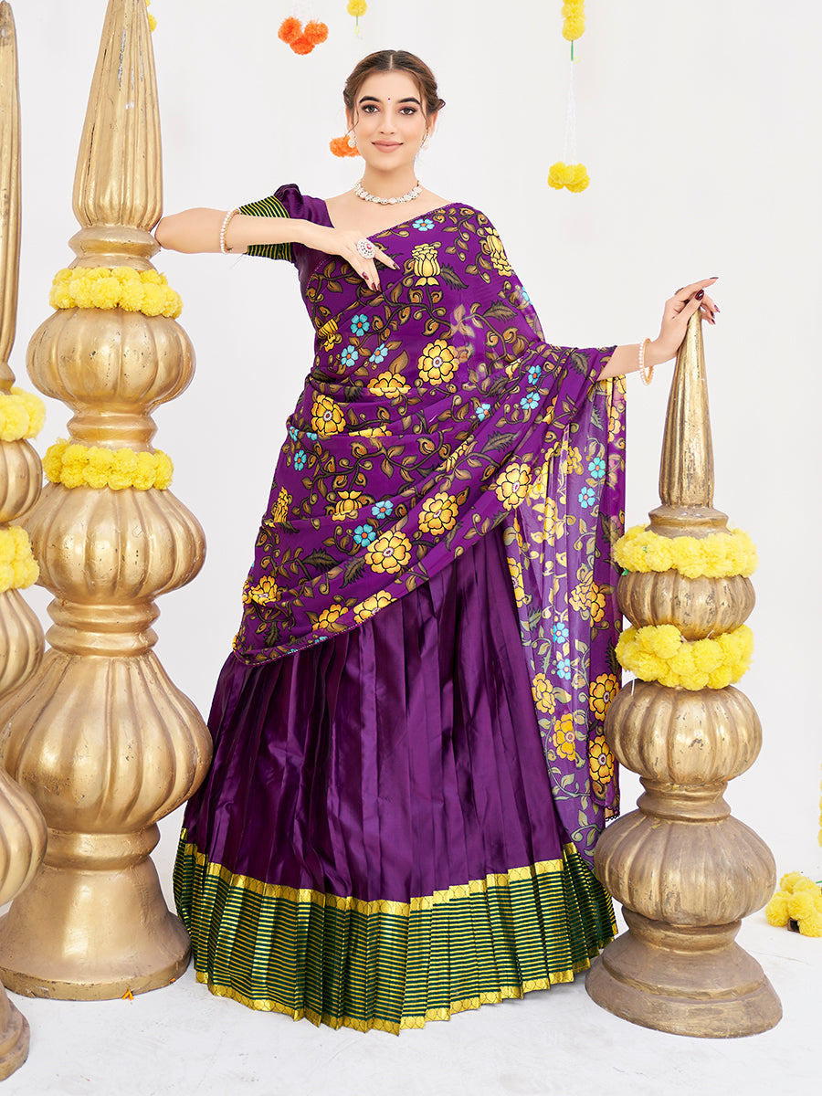 Purple Woven Banarasi Silk Half Saree Lehenga