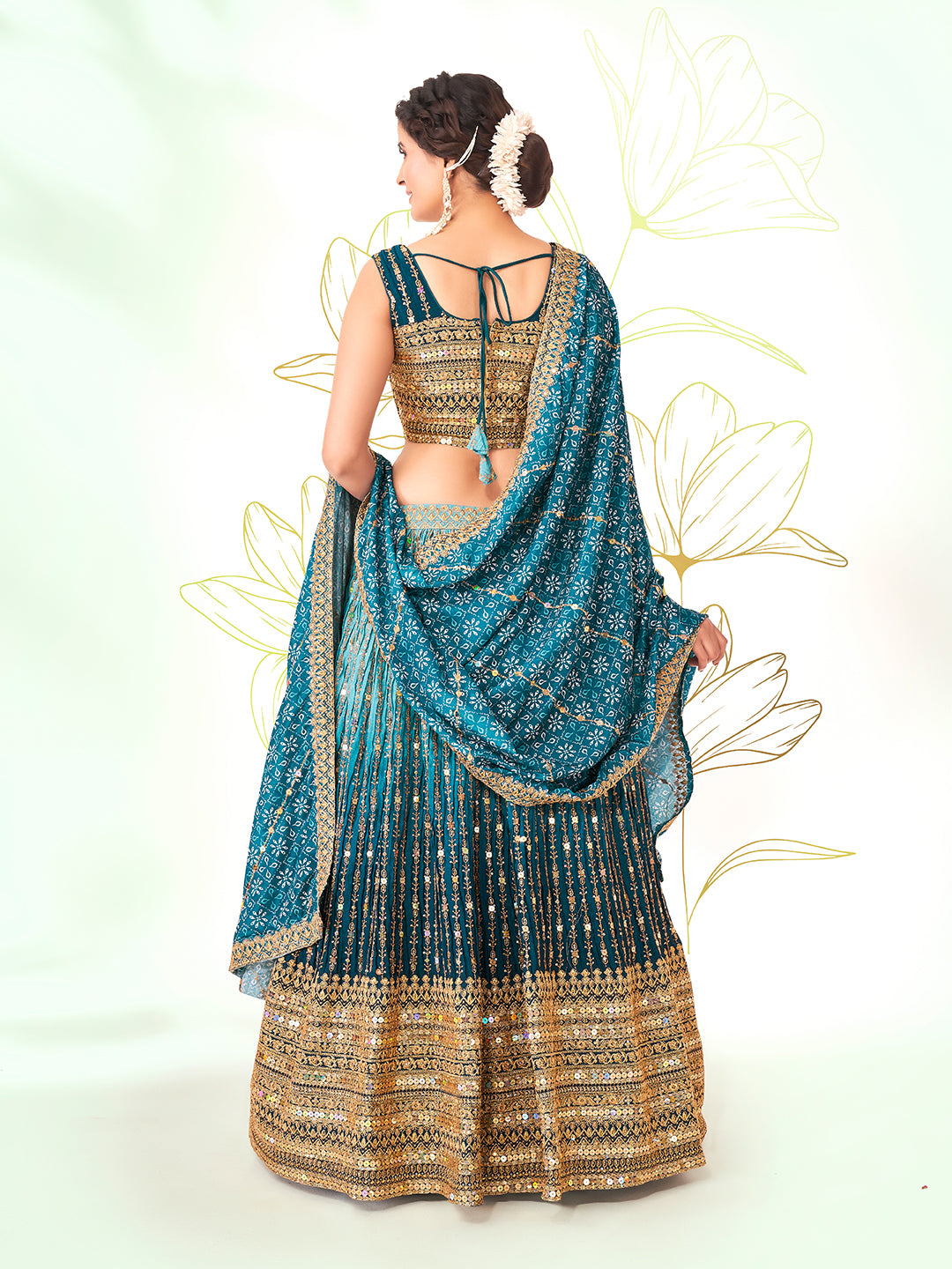 Rama Blue Navratri Special Chinon Silk Lehenga Choli