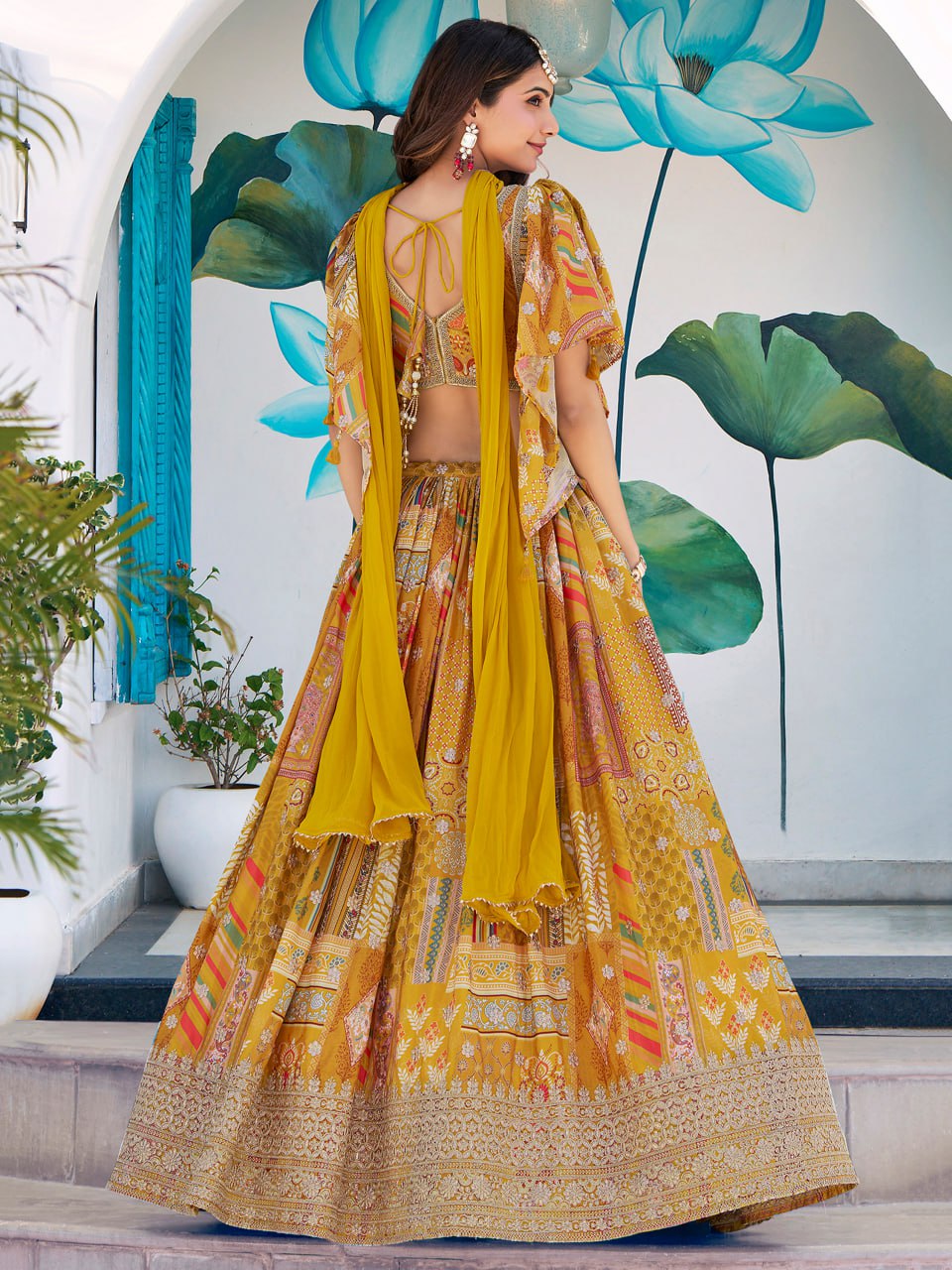 Yellow Multicolor Printed dori and zari embroidery Lehenga Choli