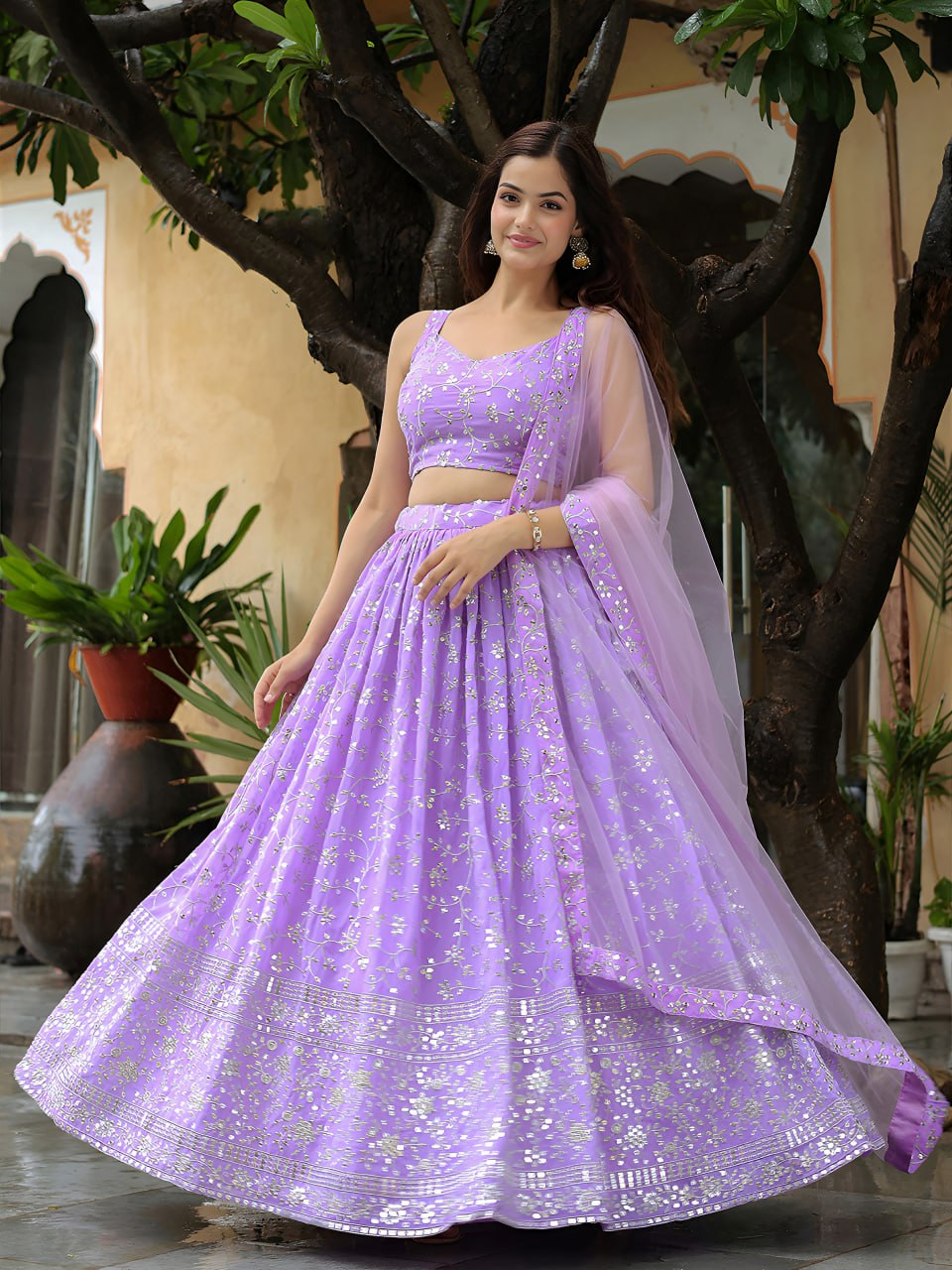 Lavender Zari & Sequin Embroidery Georgette Lehenga Choli