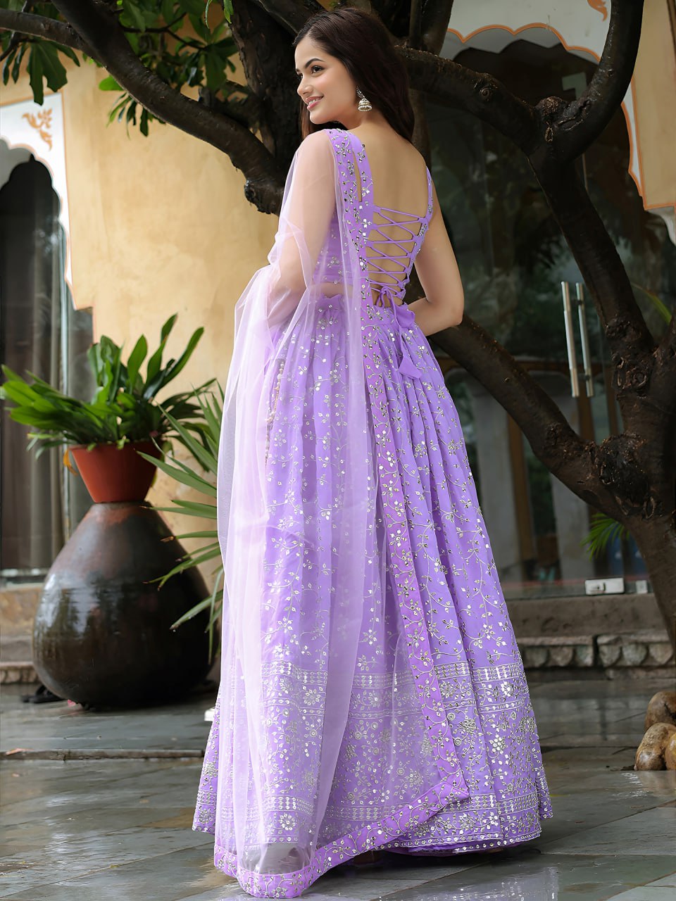 Lavender Zari & Sequin Embroidery Georgette Lehenga Choli