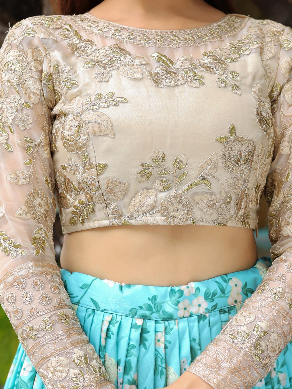 Sky Blue Digital Floral Print with Dori and Sequins Embroidery Lehenga Choli