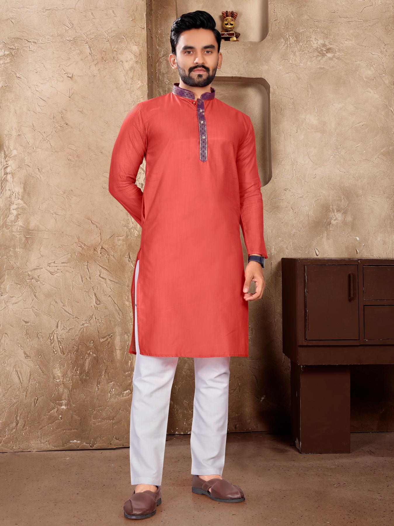 Pink Silk Couple Set with Matching Kurta and Saree