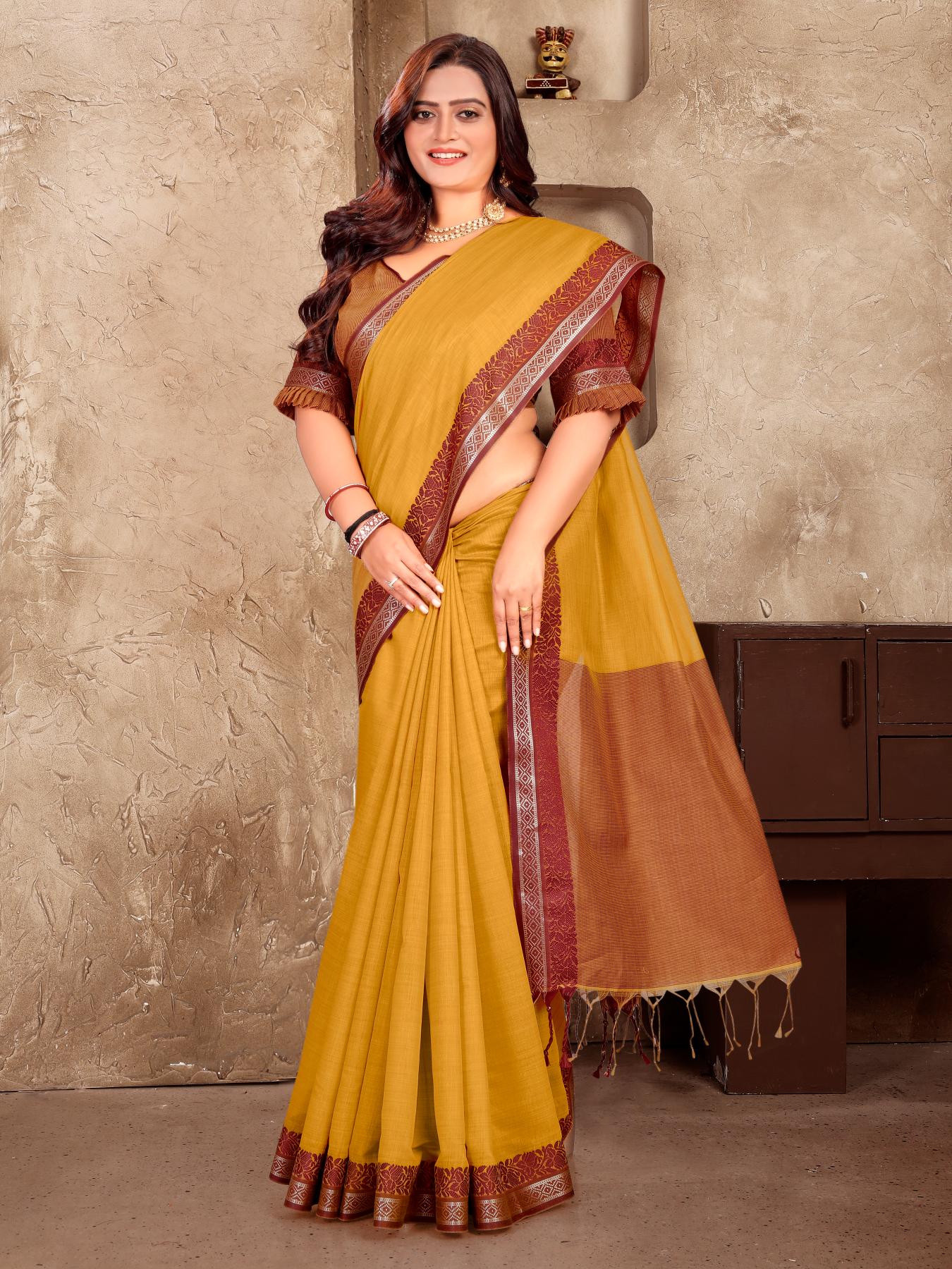 Mustard Yellow Silk Couple Set with Matching Kurta and Saree