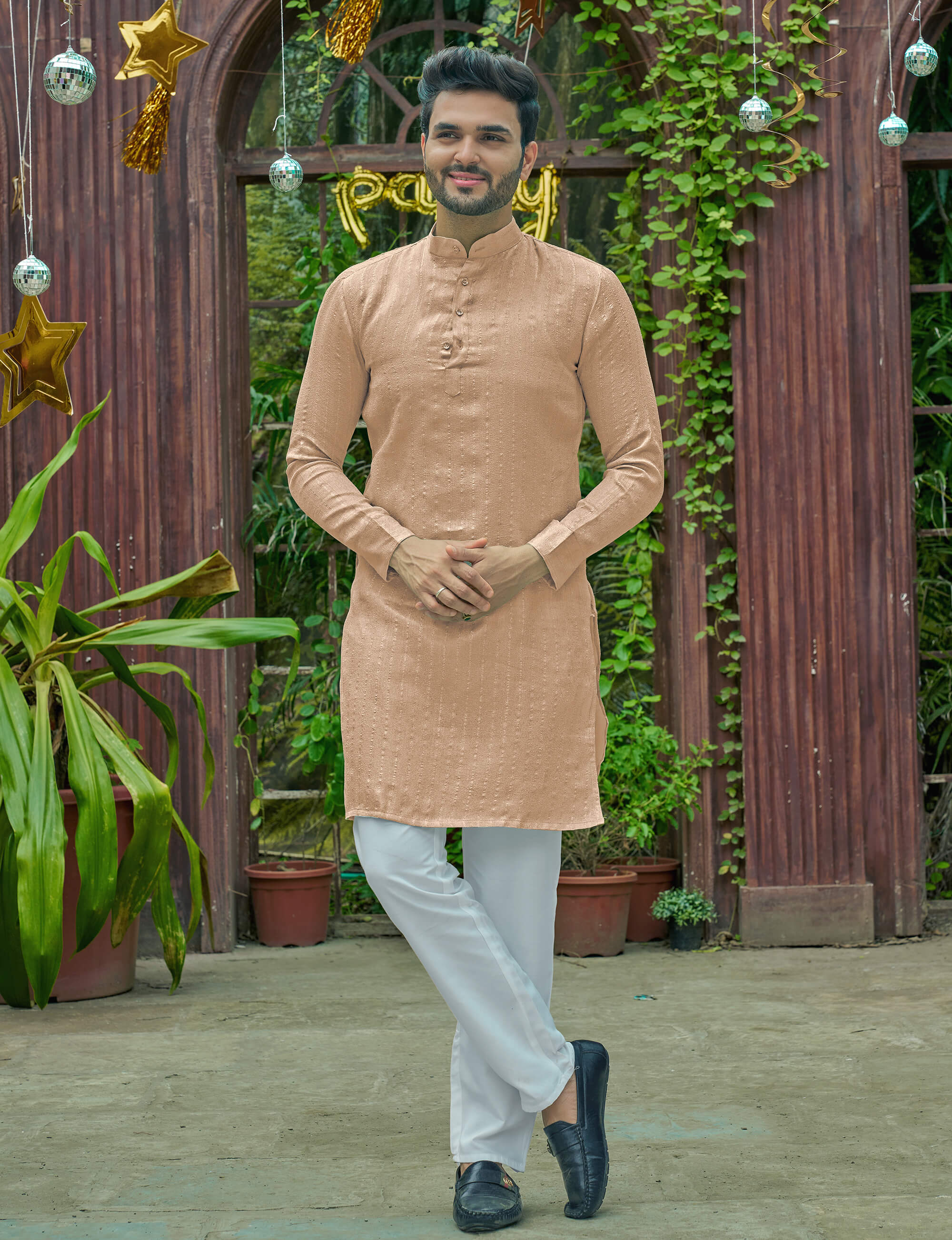 Bansari Mishri Beige Couple set Saree with Kurta