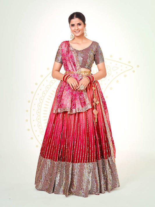 Pink Navratri Special Chinon Silk Lehenga Choli