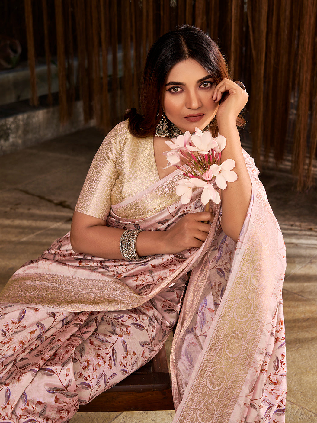 Women Rosewater Printed Saree With Blouse