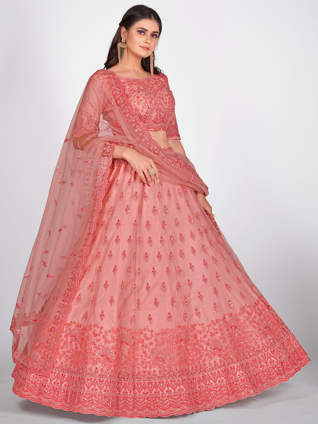Pink Sequins Sangeet Special Lehenga and Blouse With Dupatta
