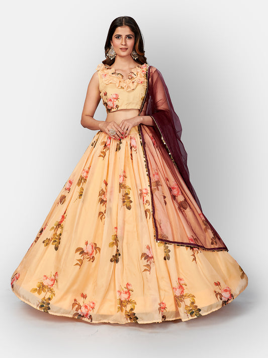 Yellow Digital Printed Semi-Stitched Lehenga Choli