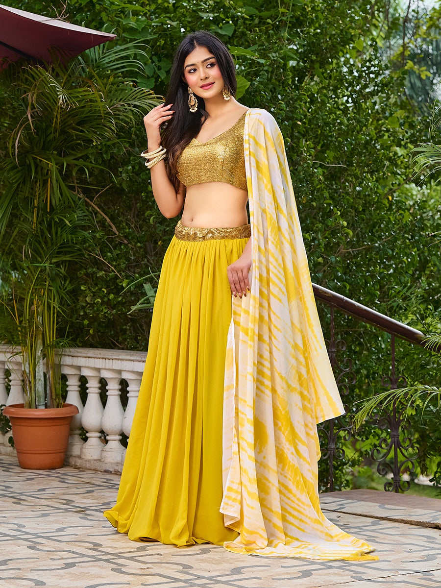 Yellow Sequins Embroidered Georgette Lehenga Choli