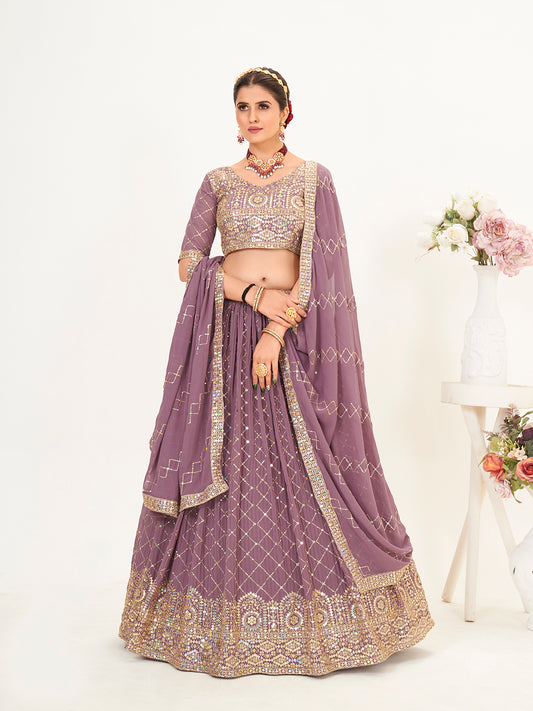 Light Purple Georgette Embroidered Wedding Lehenga Choli