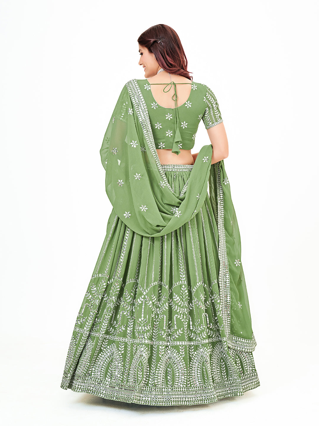 Apple Green Georgette Embroidered Wedding Lehenga with un stiched blouse