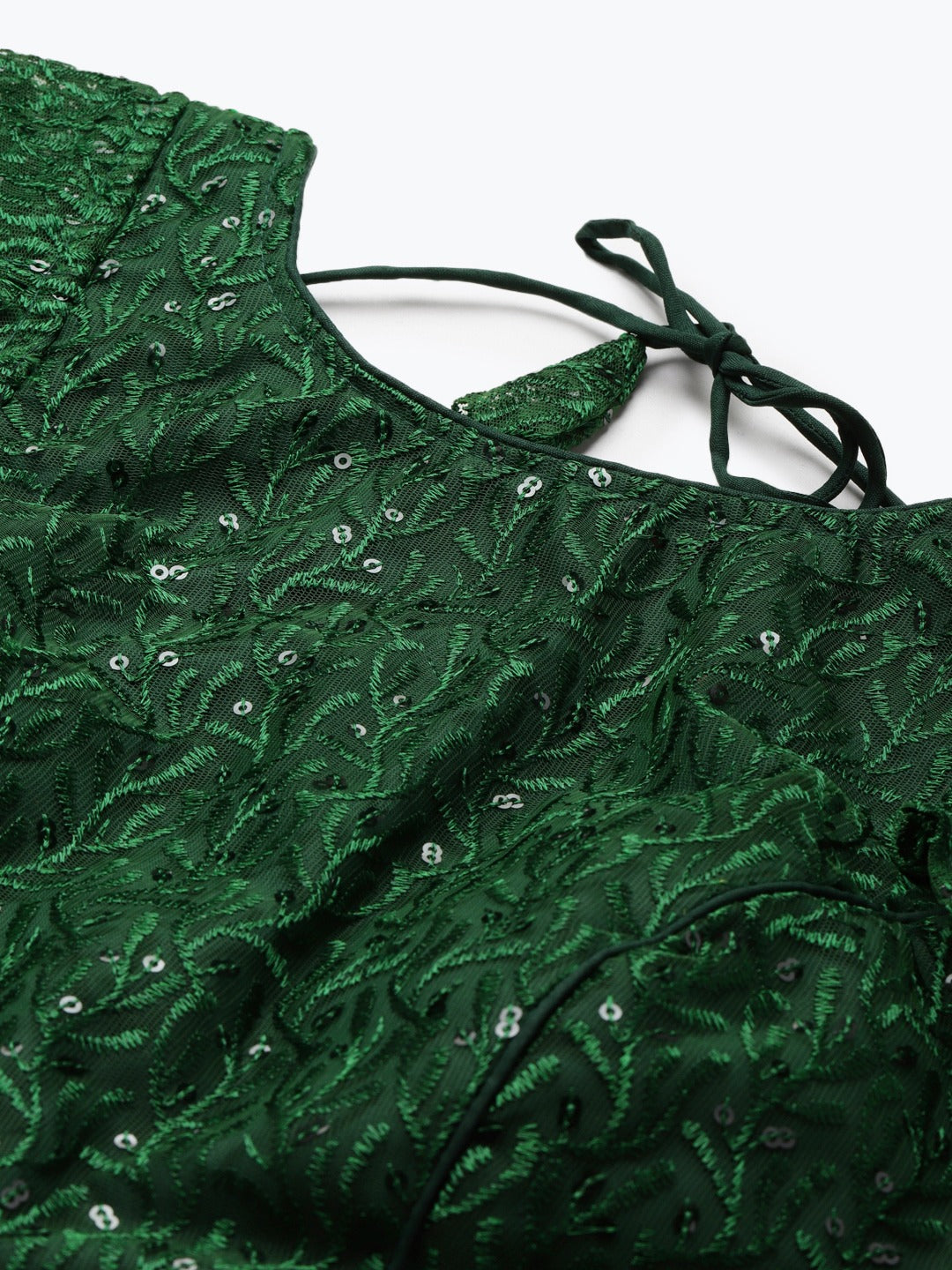 Green Sequinned Net Saree Blouse